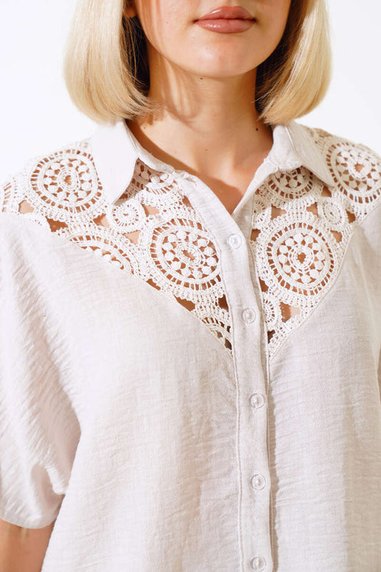 Guipure Linen Shirt Beige