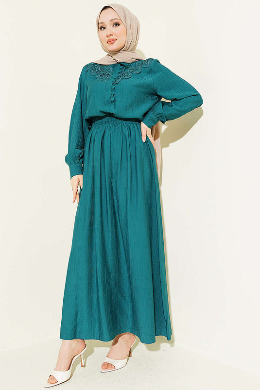 Lace Half-Brit Buttoned Skirt Set Emerald