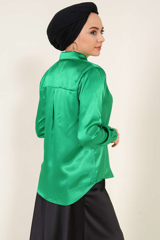 Chemise Satin Légèrement Fluide Vert