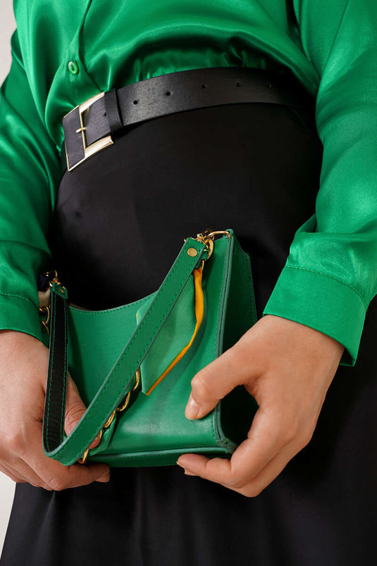 Chemise Satin Légèrement Fluide Vert