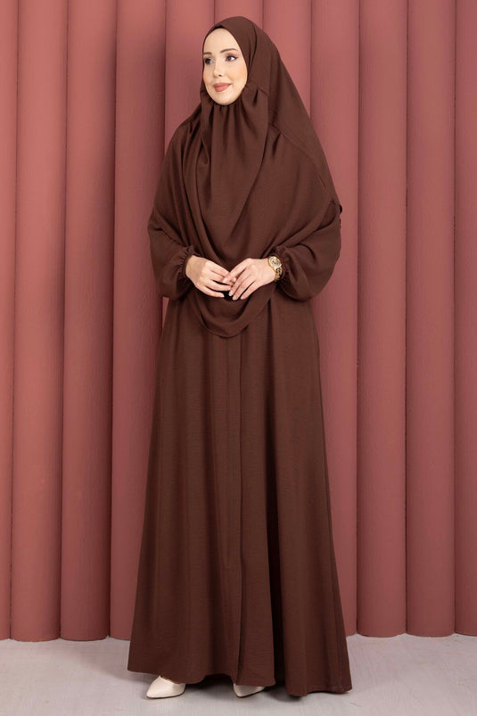 Vestido de oración con velo y detalle de cremallera Hafsa color café
