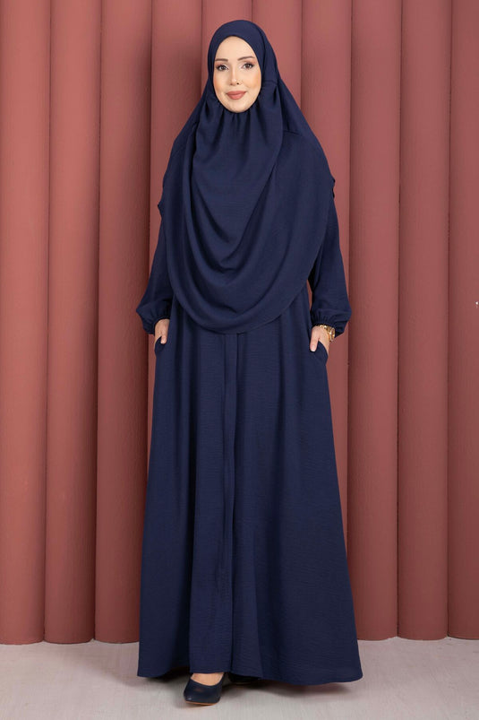 Hafsa Reißverschluss-Detail Bedeckendes Gebetskleid Dunkelblau
