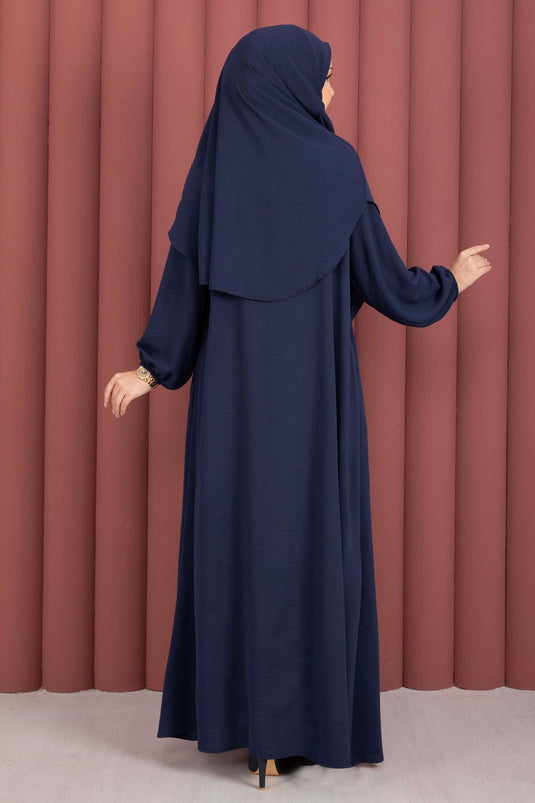 Hafsa Reißverschluss-Detail Bedeckendes Gebetskleid Dunkelblau