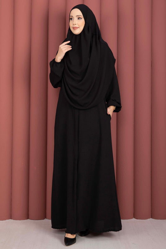 Robe de prière voilée avec fermeture éclair Hafsa noire