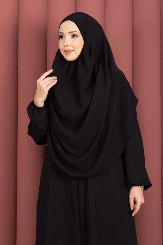 Hafsa Fermuar Detaylı Tesettür Namaz Elbisesi Siyah