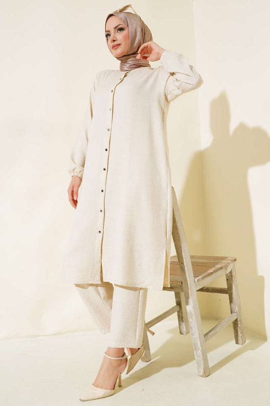 Double Breasted Button-Down Suit, Beige