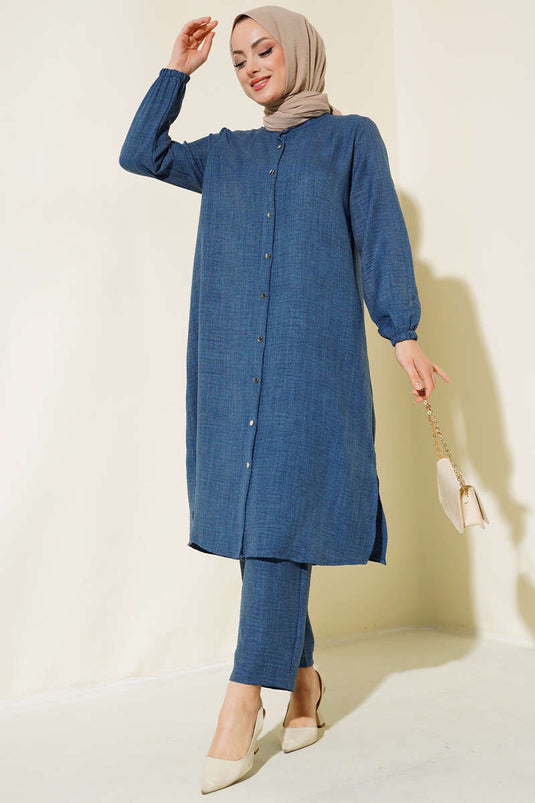 Double Breasted Button-Down Suit in Indigo