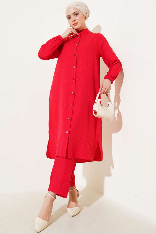 Costume croisé boutonné rouge