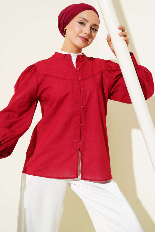 Chemise britannique à col boutonné bordeaux