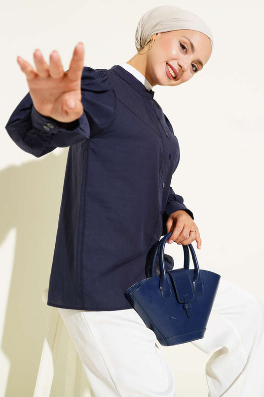 British Button-Down Shirt Navy Blue