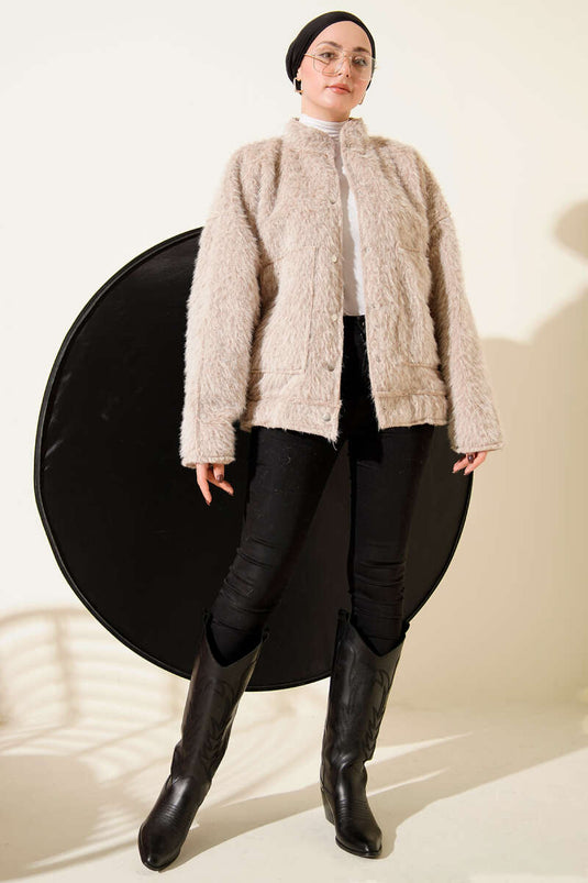 Hakim Yaka Çıtçıtlı Sakallı Ceket Bej