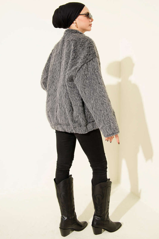 Hakim Yaka Çıtçıtlı Sakallı Ceket Füme