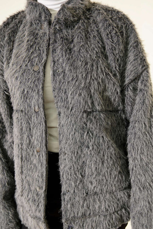 Hakim Yaka Çıtçıtlı Sakallı Ceket Füme