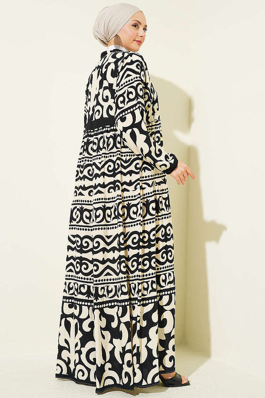 Robe à motifs avec col Hakim et boutons noire