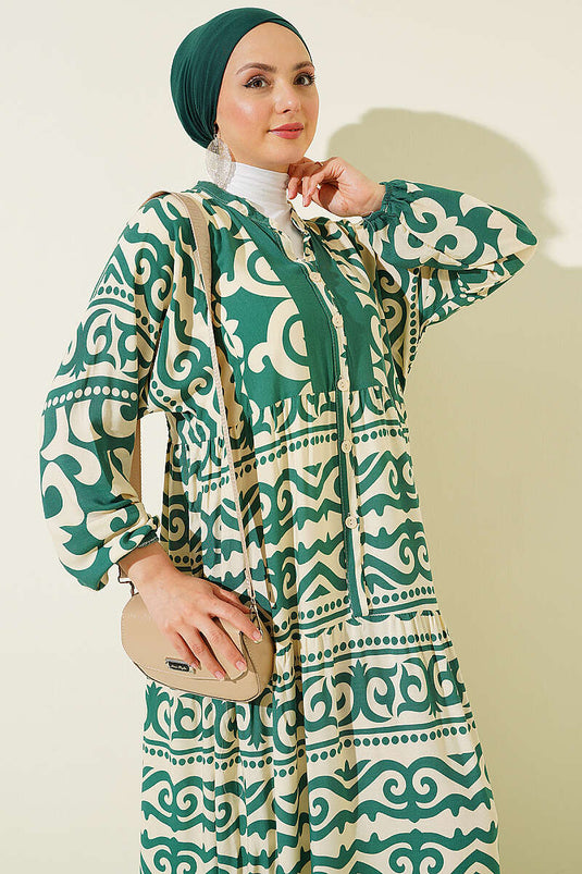 Robe à motifs avec col Hakim et boutons Émeraude