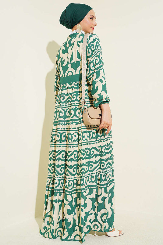 Robe à motifs avec col Hakim et boutons Émeraude