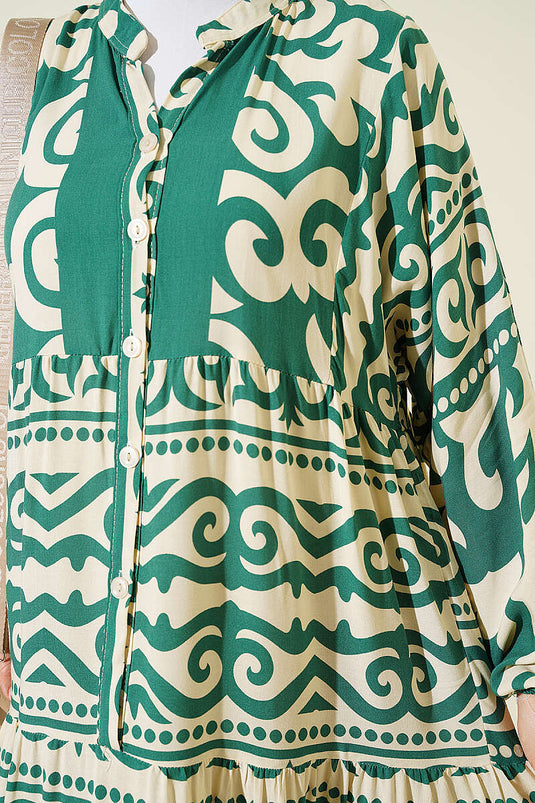 Robe à motifs avec col Hakim et boutons Émeraude