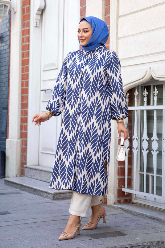 Buttoned Collar Jacket Two-Piece Set Indigo