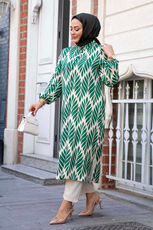 Buttoned Collar Jacket Two-Piece Set Green