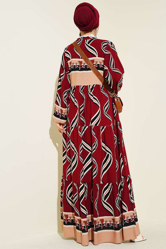 Hakim Collar Buttoned Layered Dress Burgundy