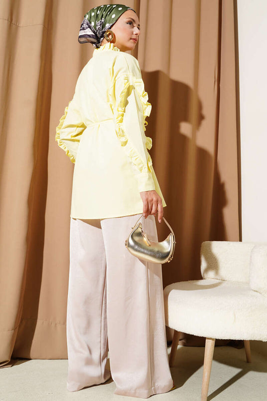 Grandad Collar Ruffle Shirt Yellow