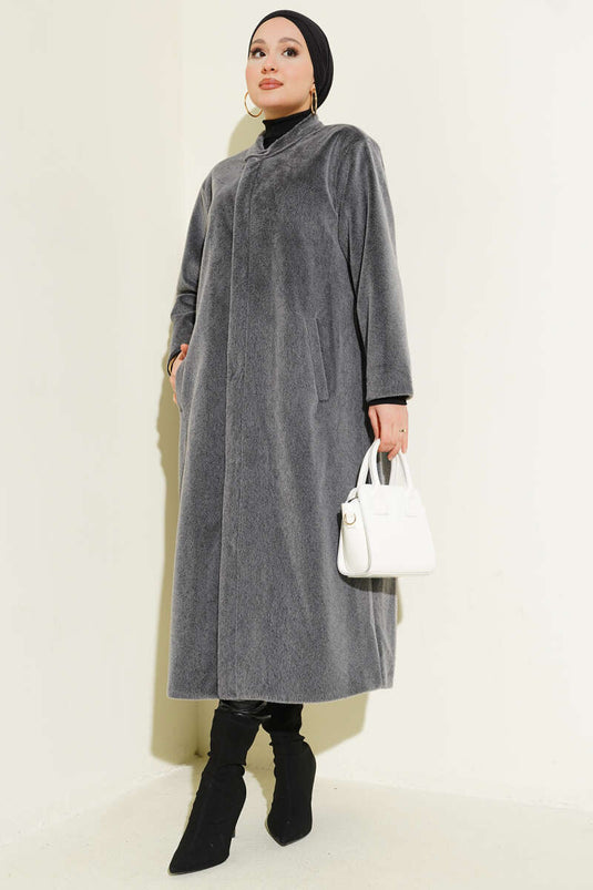 Mandarin Collar Goldfox Coat, Smoke Grey