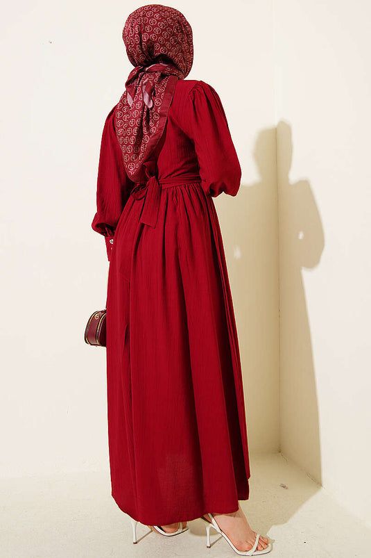Robe Hakim à col guipure avec ceinture Bordeaux