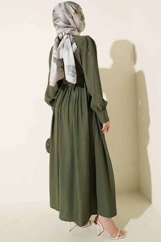 Hakim Collar Lace Belted Dress Khaki