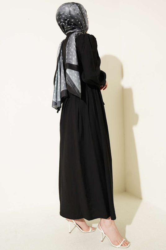 Hakim Collar Lace Belted Dress Black