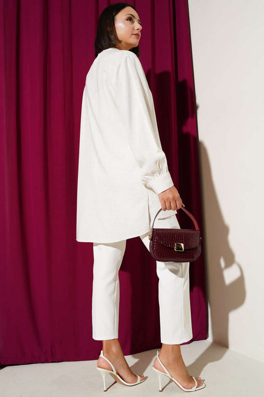 Doctor Collar Belt Detailed Tunic Beige