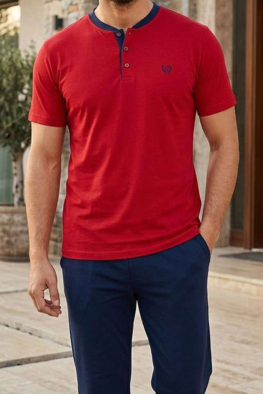 Hakim Yaka Kısa Kol Erkek Pijama Takımı Bordo