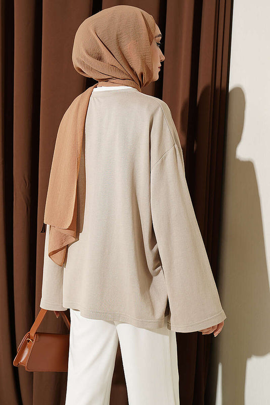 Hakim Collar Ribbon Tunic Beige