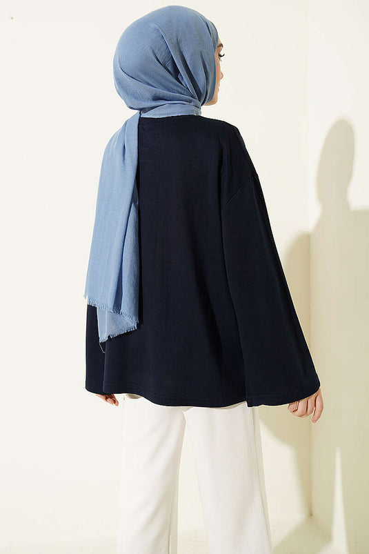 Tunika Con Collo Henley Blu Navy