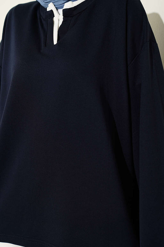 Tunika Con Collo Henley Blu Navy