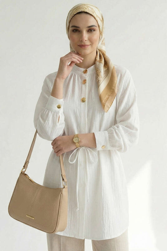 Hakim Collar Buttoned Shirt Ecru