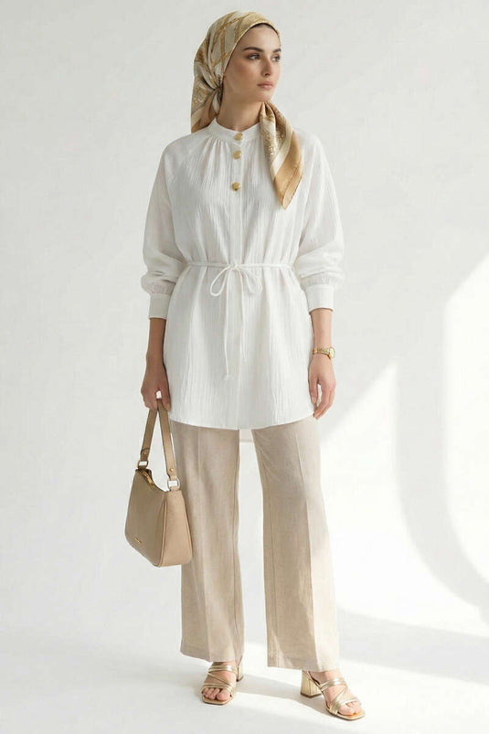 Hakim Collar Buttoned Shirt Ecru