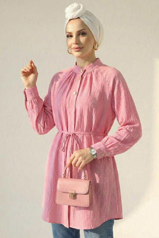 Hakim Collar Buttoned Shirt Pink