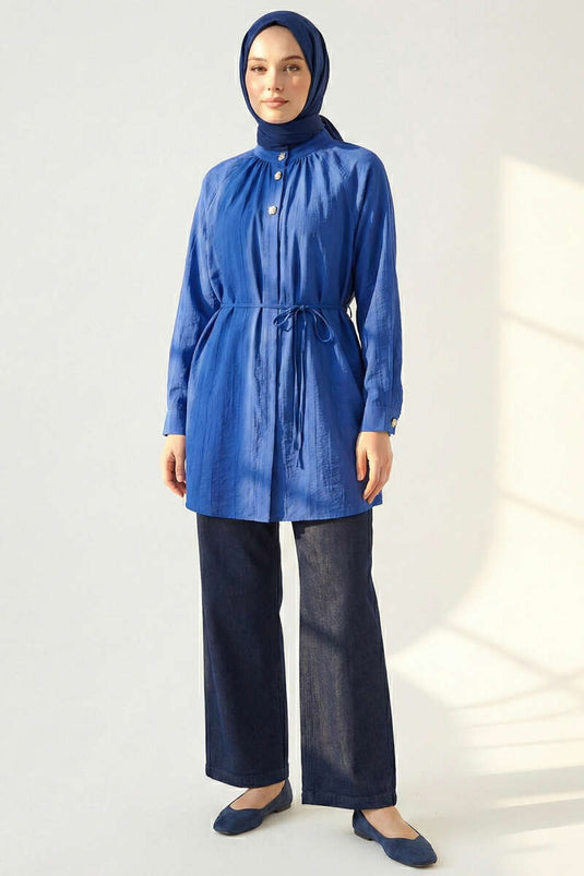 Chemise à col Hakim bleu saxophone