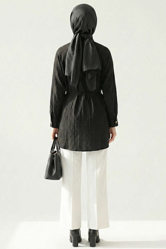 Hakim Collar Buttoned Shirt Black