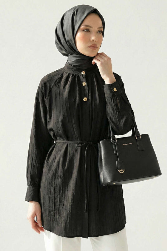 Hakim Collar Buttoned Shirt Black