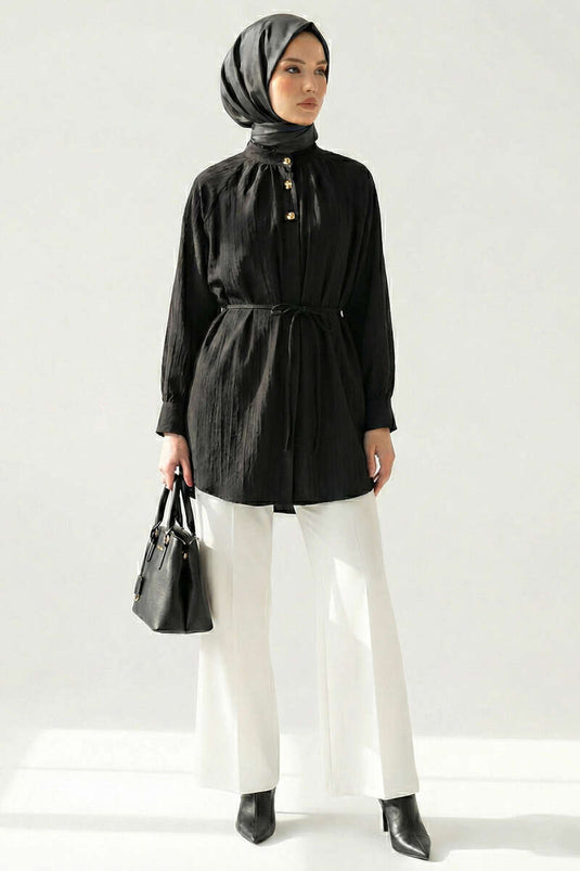 Hakim Collar Buttoned Shirt Black