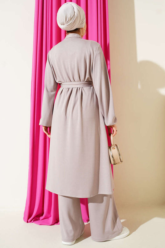 Hakim Yaka Mantel met Kraag Tweedelig Pak Lichtpaars