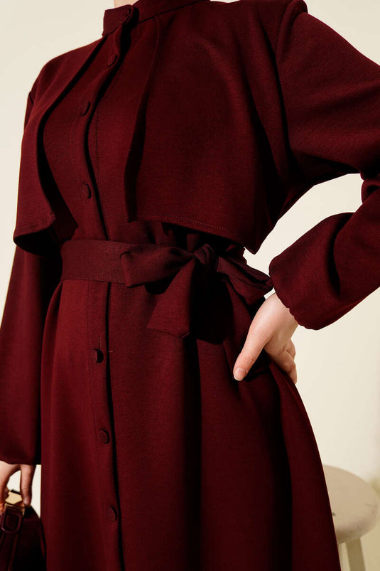 Hakim kraag mantel met dubbele set bordeaux