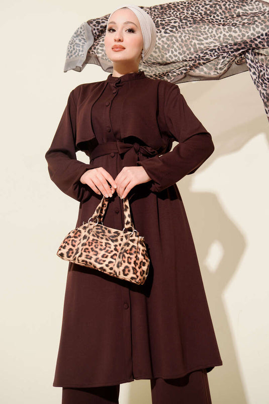 Hakim Yaka Pelerinli Loyşa İkili Takım Kahve