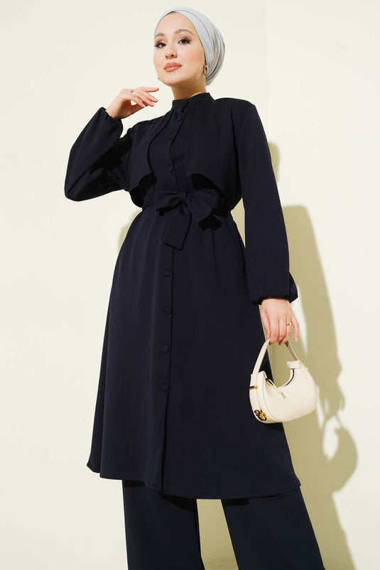 Ensemble double Hakim Yaka avec pèlerine Loyşa Bleu marine
