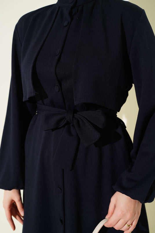 Ensemble double Hakim Yaka avec pèlerine Loyşa Bleu marine