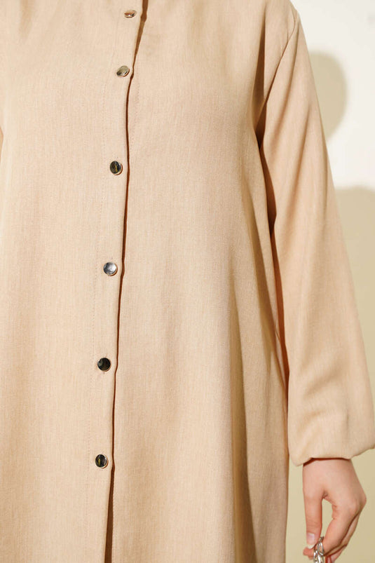 Ensemble deux pièces tunique longue à col grand-père beige