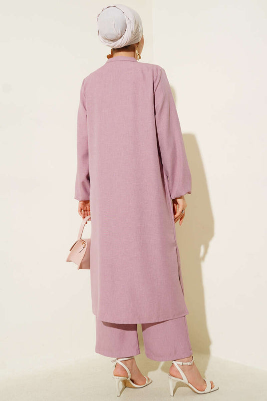 Ensemble deux pièces tunique longue à col grand-père Poudre