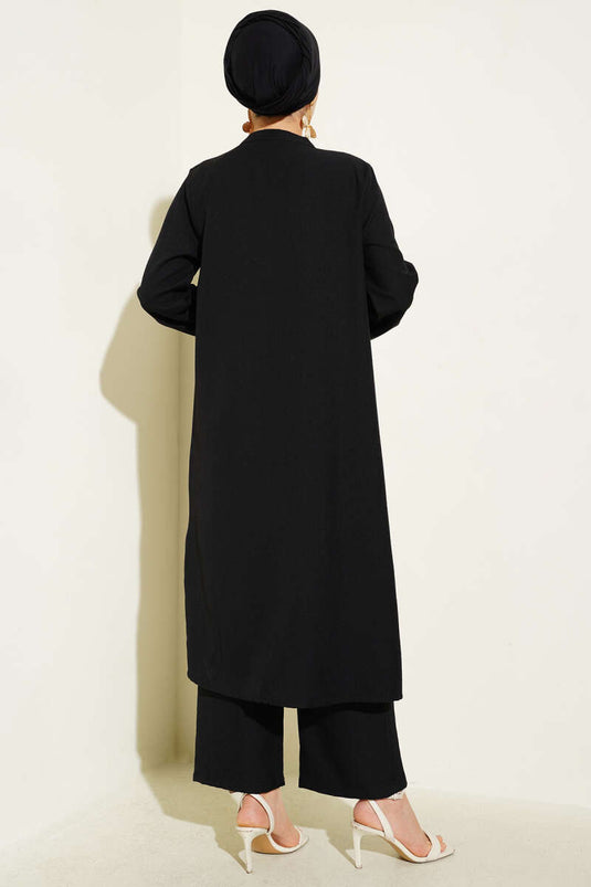 Ensemble deux pièces tunique longue à col grand-père noir