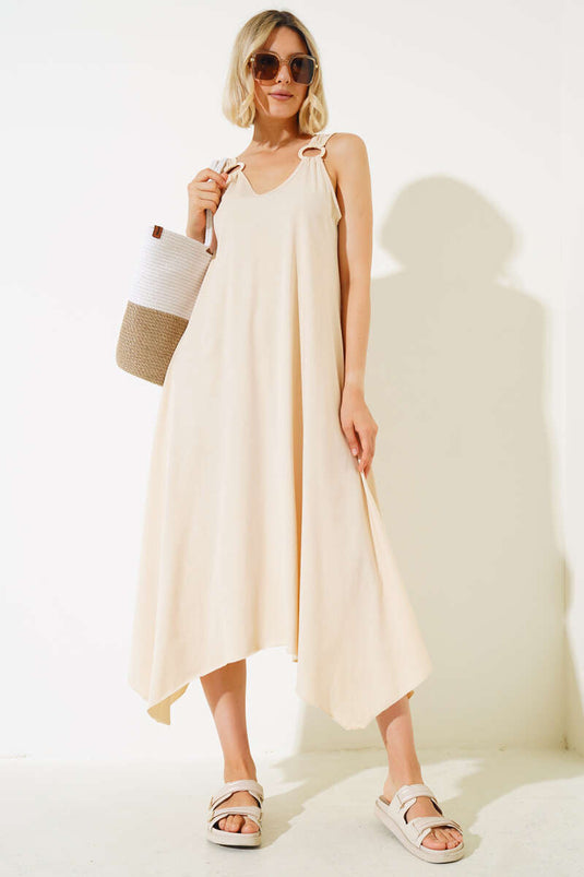 فستان بحزام خواتم بيج